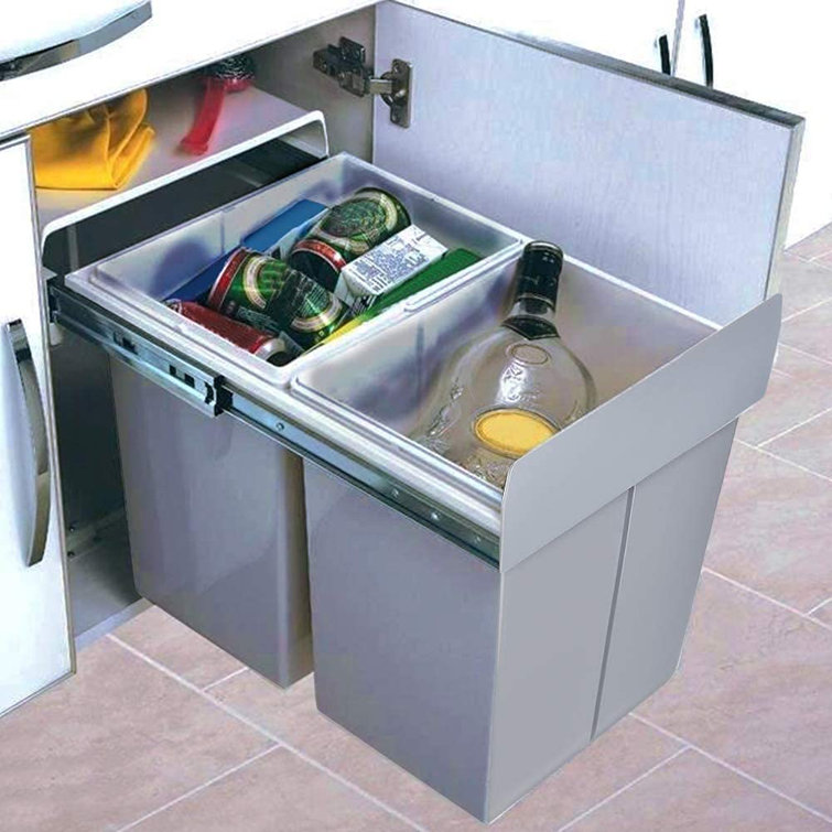 trash bin in kitchen cabinet